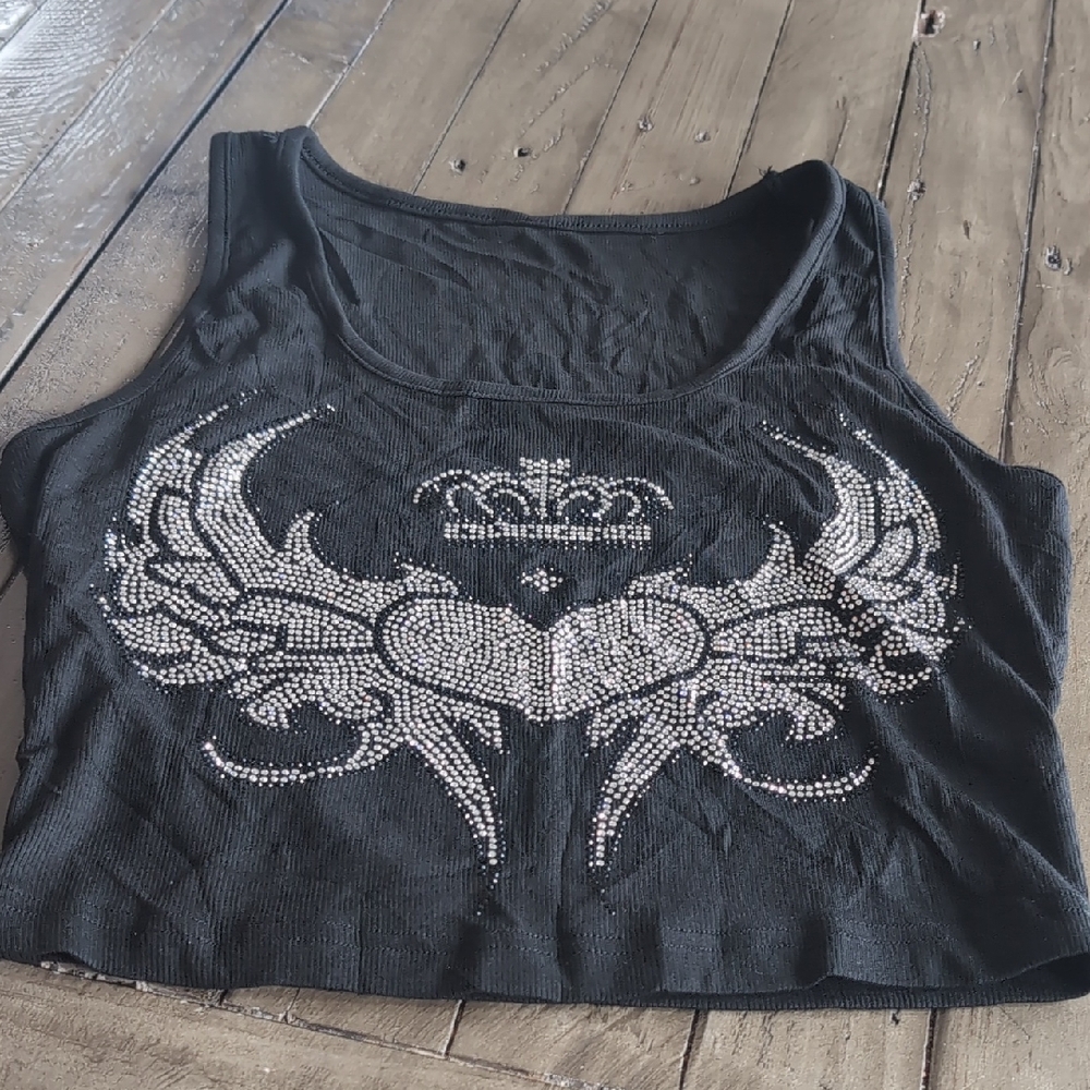Black Embellished Crop Top with Silver Accents